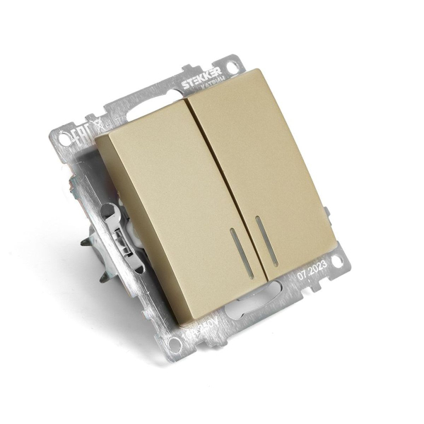 Выключатель двухклавишный Stekker Катрин с подсветкой золото GLS10-7102-08 49217