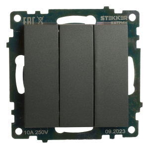Выключатель трехклавишный Stekker Катрин графит GLS10-7108-06 49415