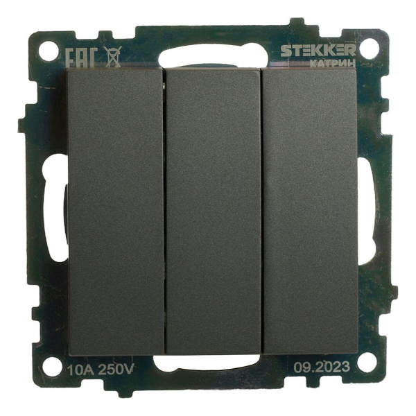 Выключатель трехклавишный Stekker Катрин графит GLS10-7108-06 49415