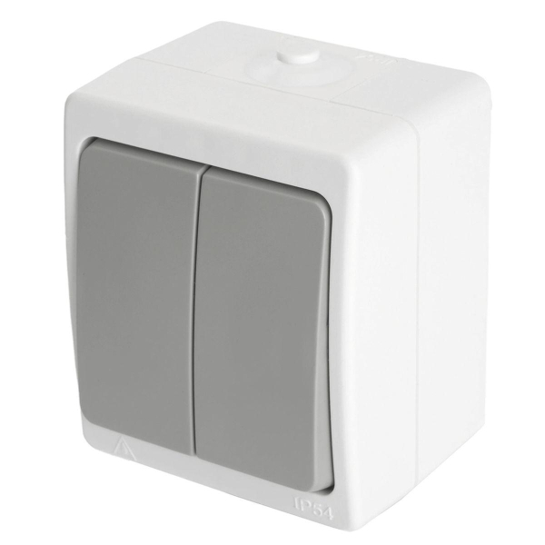 Выключатель двухклавишный Stekker Велена белый/серый PSW10-221-54 49733