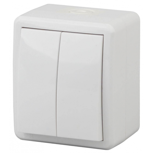 Выключатель двухклавишный ЭРА Эксперт 10AX 250V IP54 11-1404-01 Б0020675 Выключатель двухклавишный ЭРА Эксперт 10AX 250V IP54 11-1404-01 Б0020675