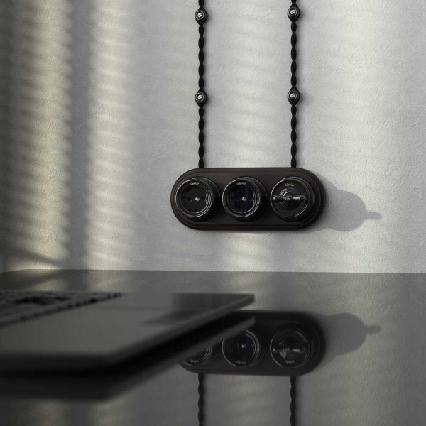 Выключатель двухклавишный на 4 положения Werkel Ретро черный W5620008 4690389166747