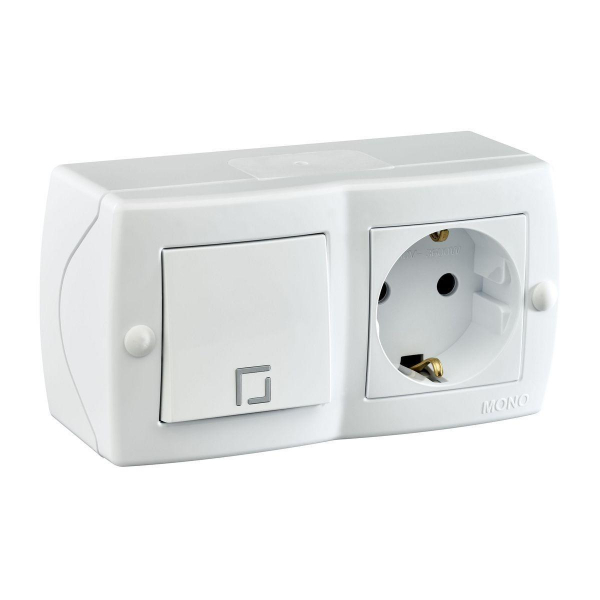 Выключатель - розетка Mono Electric Octans IP20 одноклавишный - 2К+З белый 104-010101-180 Выключатель - розетка Mono Electric Octans IP20 одноклавишный - 2К+З белый 104-010101-180