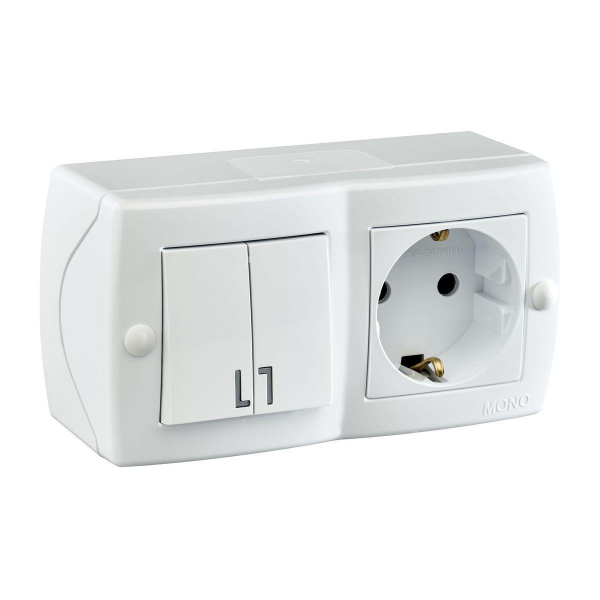 Выключатель - розетка Mono Electric Octans IP20 двухклавишный - 2К+З белый 104-010101-181 Выключатель - розетка Mono Electric Octans IP20 двухклавишный - 2К+З белый 104-010101-181