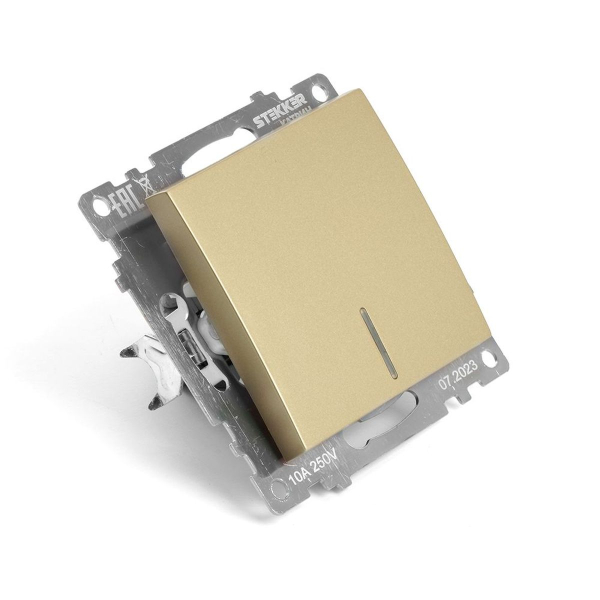 Выключатель одноклавишный Stekker Катрин с подсветкой золото GLS10-7101-08 49215