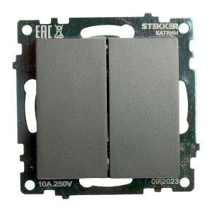 Переключатель двухклавишный Stekker Катрин графит GLS10-7107-06 49414