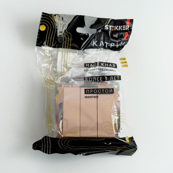 Выключатель трехклавишный Stekker Катрин GLS10-7108-02 шампань 49174