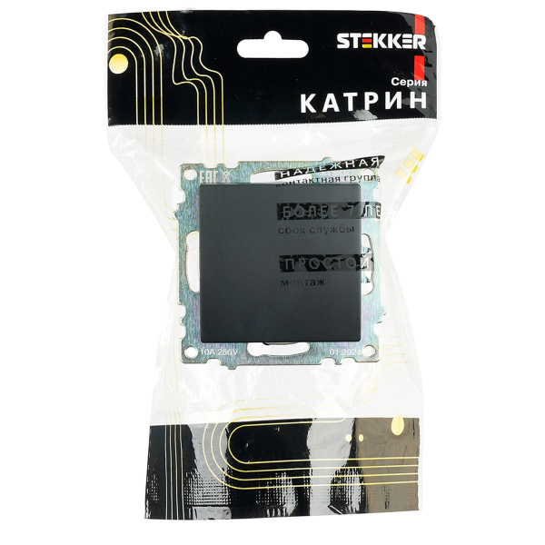 Выключатель одноклавишный Stekker Катрин черный GLS10-7103-05 39603