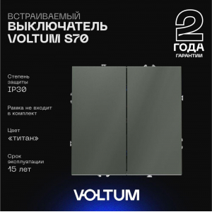 Выключатель встраиваемый Voltum S70 двухклавишный 10А, (титан) VLS020106