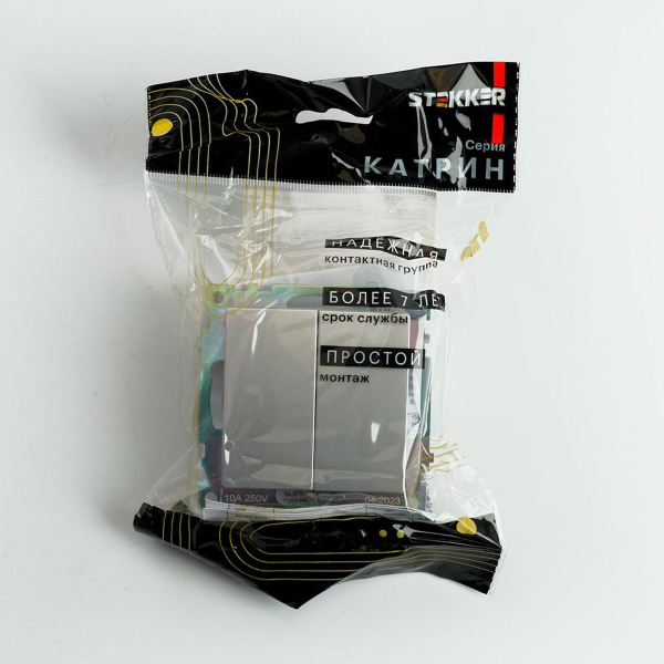 Переключатель двухклавишный Stekker Катрин GLS10-7107-03 серебро 49168