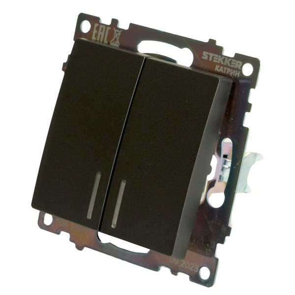 Выключатель двухклавишный Stekker Катрин с подсветкой графит GLS10-7102-06 49409