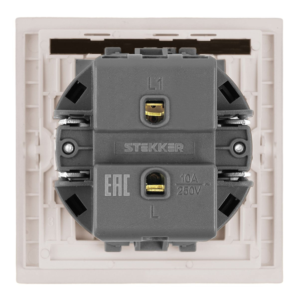 Выключатель 1-клавишный (механизм), Stekker, 250В, 10А Мия, RSW10-3103-08, пудровый жемчуг 50472