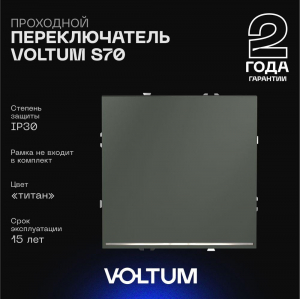 Проходной переключатель встраиваемый Voltum S70 одноклавишный с подсветкой 10А, (титан) VLS010406