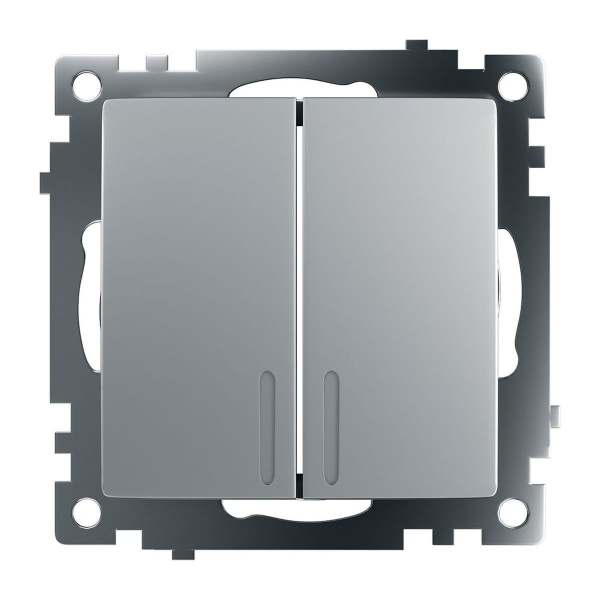 Выключатель двухклавишный Stekker Катрин с подсветкой серебро GLS10-7102-03 39579