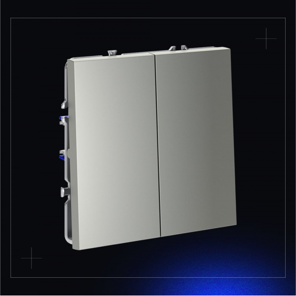 Выключатель с самовозвратом встраиваемый Voltum S70 двухклавишный 10А, (сталь) VLS020605