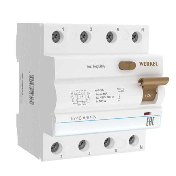 Устройство защитного отключения Werkel 3P+N 40A 30mА АС 6kА W914P406 4690389193170 Устройство защитного отключения Werkel 3P+N 40A 30mА АС 6kА W914P406 4690389193170