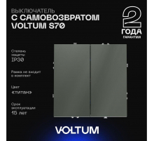 Выключатель с самовозвратом встраиваемый Voltum S70 двухклавишный 10А, (титан) VLS020606