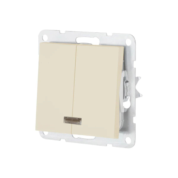 Выключатель двухклавишный LK Studio LK80 c подсветкой бежевый матовый 841202-1