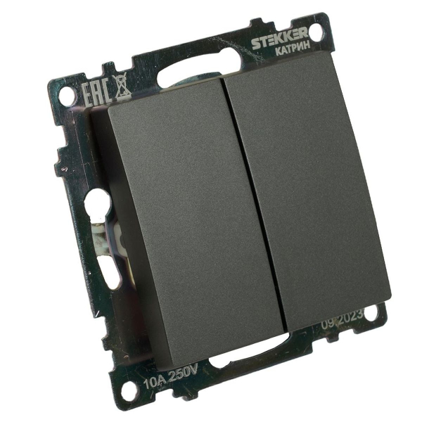 Выключатель двухклавишный Stekker Катрин графит GLS10-7104-06 49411