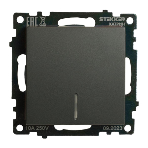 Выключатель одноклавишный Stekker Катрин с подсветкой графит GLS10-7101-06 49408