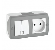 Выключатель - розетка Mono Electric Octans IP20 двухклавишный - 2К бело-серый 104-020001-182