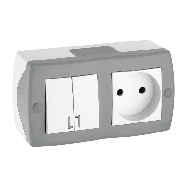 Выключатель - розетка Mono Electric Octans IP20 двухклавишный - 2К бело-серый 104-020001-182 Выключатель - розетка Mono Electric Octans IP20 двухклавишный - 2К бело-серый 104-020001-182