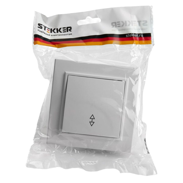 Переключатель одноклавишный Stekker Эрна белый PSW10-9005-01 39617