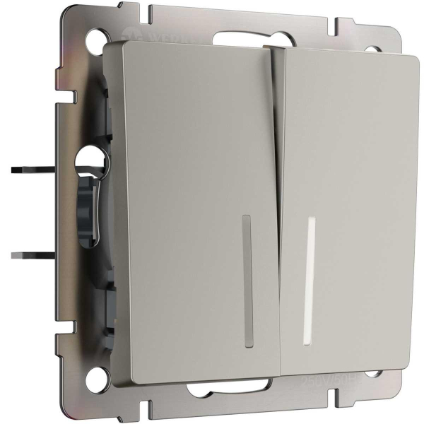 Выключатель двухклавишный проходной с подсветкой (дымчатый) W1222104/ a069459