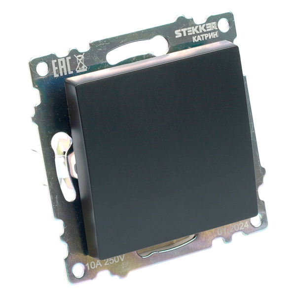 Переключатель одноклавишный Stekker Катрин черный GLS10-7105-05 39604