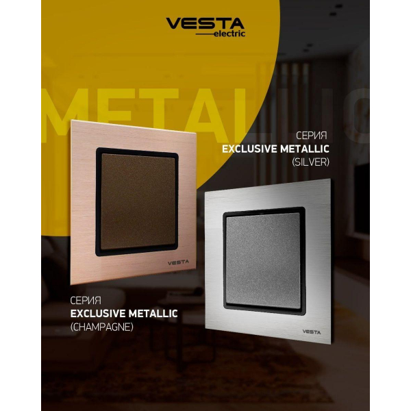 Выключатель одноклавишный Vesta-Electric Exclusive Silver Metallic серебро FVK050305SER Выключатель одноклавишный Vesta-Electric Exclusive Silver Metallic серебро FVK050305SER