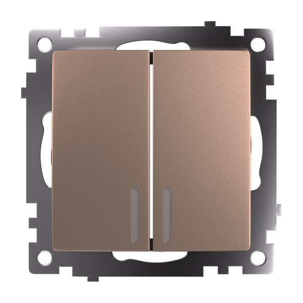 Выключатель двухклавишный Stekker Катрин с подсветкой шампань GLS10-7102-02 39593