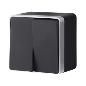 W5020234/ Выключатель двухклавишный влагозащищенный Gallant (черный с серебром)