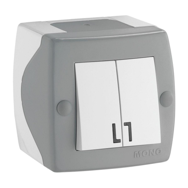 Выключатель Mono Electric Octans IP20 двухклавишный бело-серый 104-020001-102 Выключатель Mono Electric Octans IP20 двухклавишный бело-серый 104-020001-102