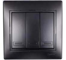 Выключатель тройной Lezard Mira черный со вставкой 701-4242-109