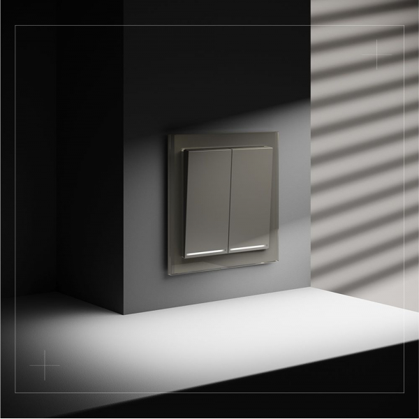 Выключатель встраиваемый Voltum S70 двухклавишный с подсветкой 10А, (шелк) VLS020204