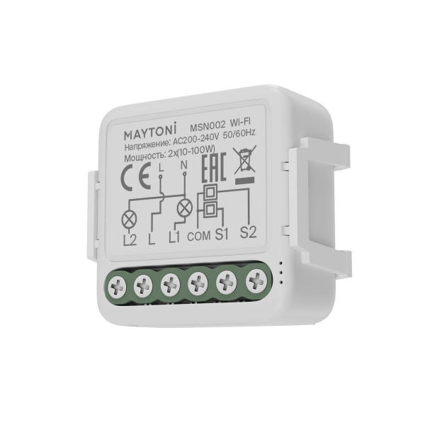 Wi-Fi выключатель двухканальный (без нуля) Maytoni Technical Smart home MSN002 Wi-Fi выключатель двухканальный (без нуля) Maytoni Technical Smart home MSN002