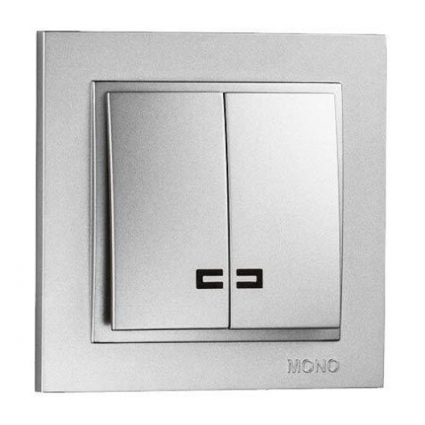Выключатель Mono Electric Despina двухклавишный с подсветкой серебро 102-212125-103 Выключатель Mono Electric Despina двухклавишный с подсветкой серебро 102-212125-103