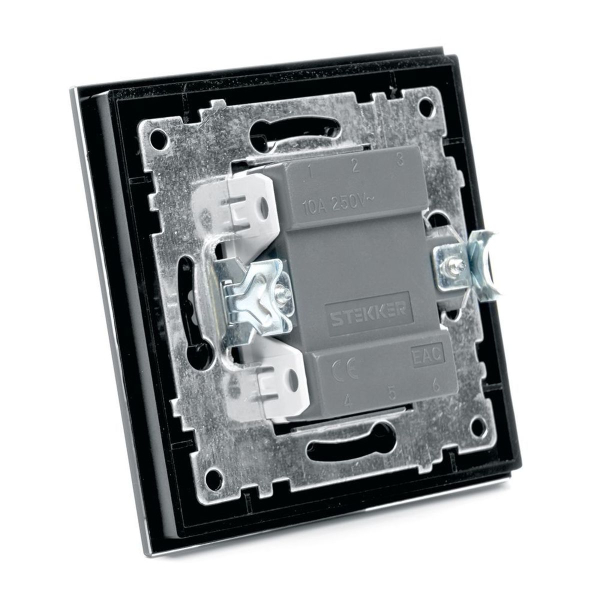 Переключатель 1-клавишный Stekker GLS10-7005-05, 250В, 10А Катрин, черный 39507