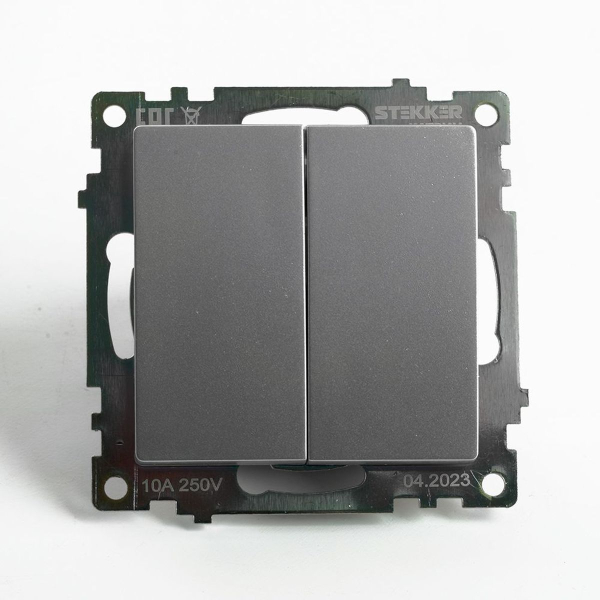 Переключатель двухклавишный Stekker Катрин GLS10-7107-03 серебро 49168