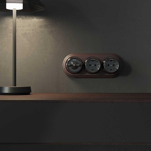 Выключатель двухклавишный на 4 положения Werkel Ретро черный W5620008 4690389166747