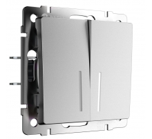 Выключатель двухклавишный проходной с подсветкой Werkel серебряный матовый W1122165 4690389195556