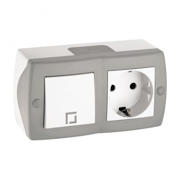 Выключатель - розетка Mono Electric Octans IP20 одноклавишный - 2К+З бело-серый 104-020001-180 Выключатель - розетка Mono Electric Octans IP20 одноклавишный - 2К+З бело-серый 104-020001-180