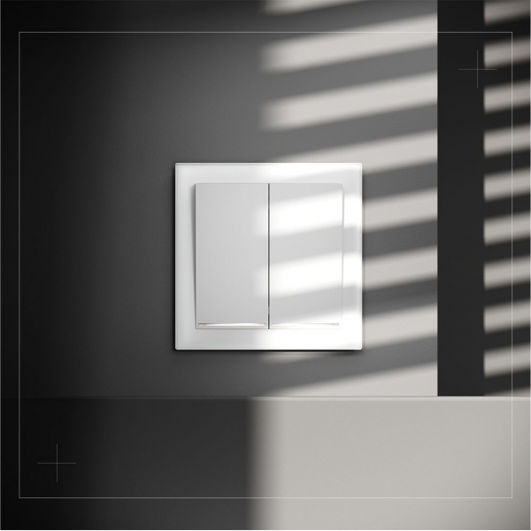 Проходной переключатель встраиваемый Voltum S70 двухклавишный с подсветкой 10А, (белый матовый) VLS020402