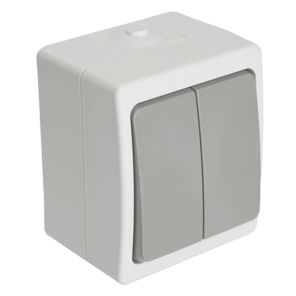 Выключатель двухклавишный Stekker Велена белый/серый PSW10-221-54 49733