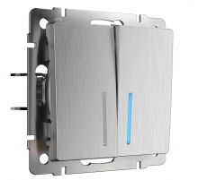 Выключатель Werkel двухклавишный проходной с подсветкой cеребряный рифленый W1122109 4690389159633