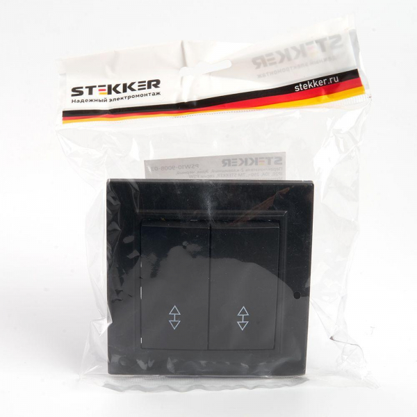 Переключатель двухклавишный Stekker Эрна черный PSW10-9008-03 39921 Переключатель двухклавишный Stekker Эрна черный PSW10-9008-03 39921