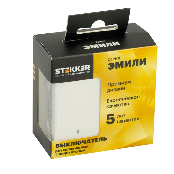 Выключатель двухклавишный Stekker Эмили с подсветкой белый фарфор RSW10-5102-01 49864