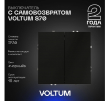 Выключатель с самовозвратом встраиваемый Voltum S70 двухклавишный 10А, (черный матовый) VLS020608