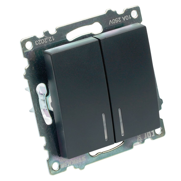 Выключатель двухклавишный Stekker Катрин с подсветкой черный GLS10-7102-05 39607