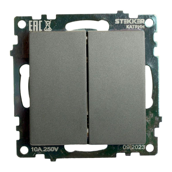 Выключатель двухклавишный Stekker Катрин графит GLS10-7104-06 49411